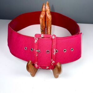 Wide Pink Statement Belt with Metal Accents